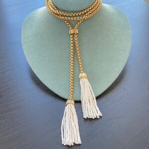 J. Crew Gold Tone and Cream Tassel Necklace
